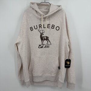 BURLEBO Men's Midweight Fleece Hoodie Sweatshirt size L Htr Oatmeal Deer Hunting